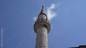 Istanbul, Turkey, August, 7, 2022, Cityscape and building facades, Mosques with minarets in Istanbul. Details of architecture and interior, minarets, arches and columns. Stock Video