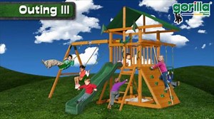 Gorilla Playsets Professionally AssembledOuting III Kids Outdoor Playground Set with Vinyl Roof, Slide, Rock Wall, Swing Set, Swing Set 01-0001-INST