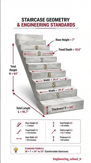 Staircase Geometry Explained | Standard Stair Dimensions & Engineering Standards Civil Engineering😱