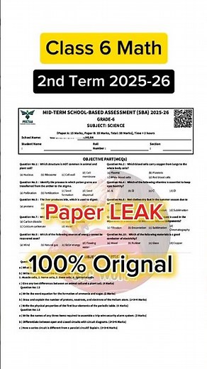 Class 6 Math Paper 2nd term 2025 | Sba 6th Class ka Math ka paper mid term 2025
