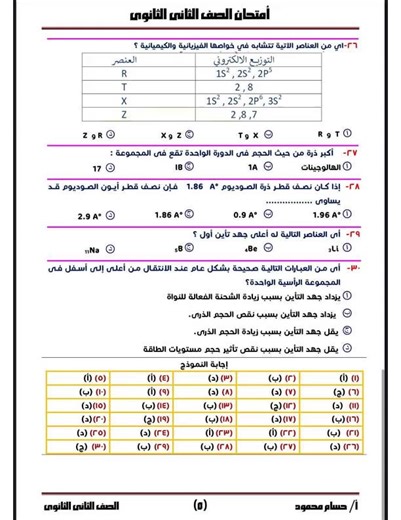 امتحان كيمياء شامل بالإجابات النموذجية للصف الثاني الثانوي الترم الأول 2026 يمكنكم تحميل الملف PDF من خلال الرابط ف اول كومنت | مدرس اون لاين