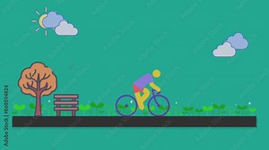 Animation Cycling in the park. Motion graphics 4k UHD.