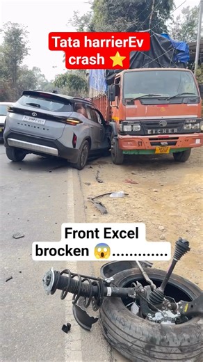 Tata Harrier EV crash With Truck | Built Like a TANK 💪 #tataharrierev #tataharriercrash