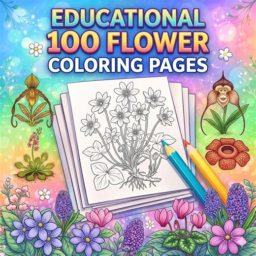 100 Flower Coloring Pages Printable – Educational Botanical Coloring Book With Names, Sketch & Colored Reference - Etsy