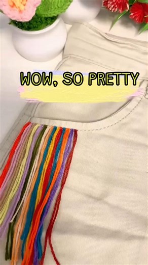 Rainbow Thread Fringe DIY | Transform Your Plain Pockets!: #shorts #viral