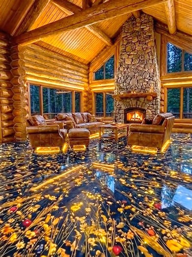 Nature-Inspired Resin Floor in a Rustic Cabin #epoxyresin #design #homedesign #flooring