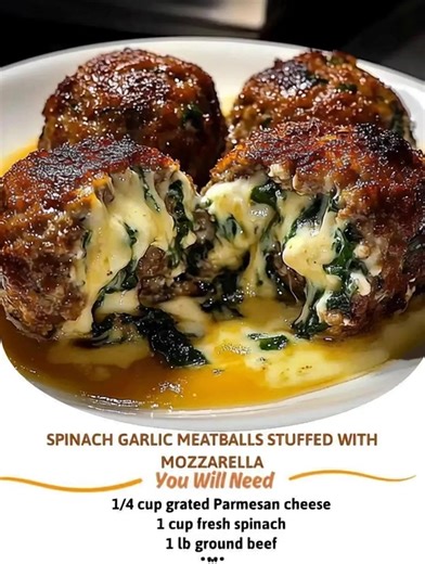 Spinach Garlic Meatballs Stuffed with Mozzarella Ingredients: 1 lb ground beef (or a mix of beef and pork) 1 cup fresh spinach, finely chopped 3 cloves garlic, minced 1/4 cup breadcrumbs 1/4 cup grated Parmesan cheese 1 large egg 1/2 tsp | The Hidden Recipe