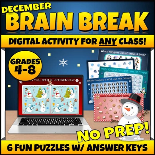 No Prep Christmas Sub Plans Special Education Fun Brain Break Winter Puzzles