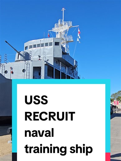 The USS RECRUIT help train 50,000 US Navy Sailors a year at Liberty Station in San Diego California without ever getting wet. Sailors learned boat handling, rigging, lines and other seamanship skills aboard this mockup trainer before being assigned to a navy vessel #boat #history #sandiego #navy #marines