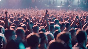 A large crowd of people filled with excitement at a concert venue, A crowded concert venue packed with excited fans