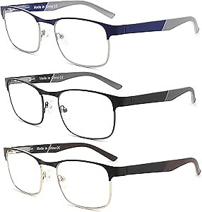 DONGDI Blue Light Reading Glasses for Men Women, Lightweight Metal Rectangle Full Frame Readers,Anti Eyestrain/Computer Glare/UV, Spring Hinge Cheaters Magnification Eyeglasses +1.00