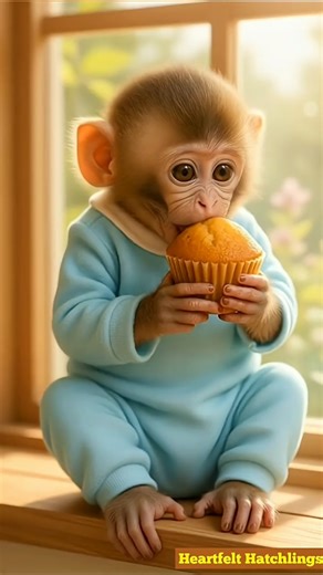 This Baby monkey eating cupcake first time..🥰😃 #funny #monkey #trending #shortsfeed