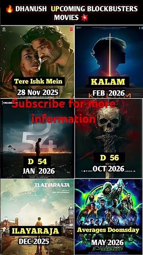 Dhanush Upcoming Blockbuster Movies 2025–2026 🔥 #dhanush #tereishkmein #ilayaraja