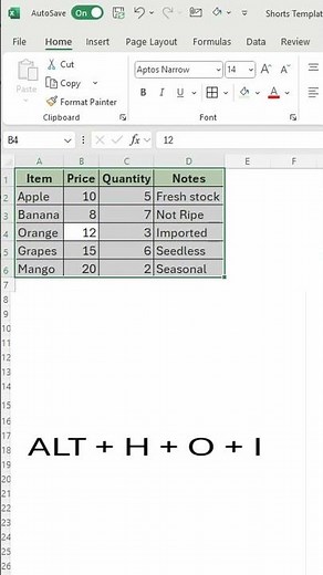 Excel Shortcut: Auto-Fit Columns Instantly (Alt + H + O + I)