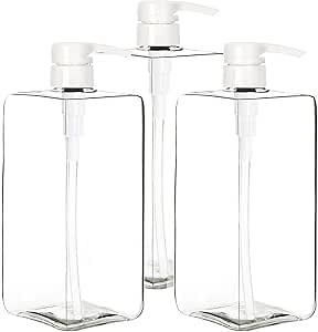 Youngever 3 Pack Pump Bottles for Shampoo 32 Ounce (1 Liter), Square Empty Shampoo Pump Bottles, Plastic Cylinder with Lockdown Leak Proof Pumps