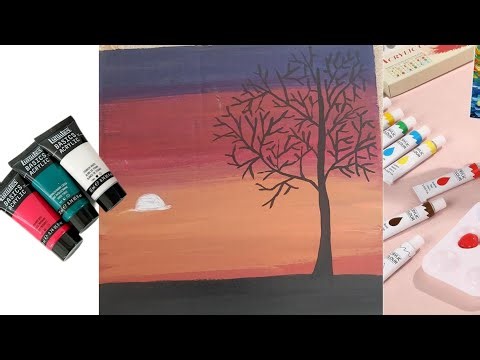 Afternoon Scenery Painting With Acrylic Colours | Easy Acrylic Colour Painting in landscape