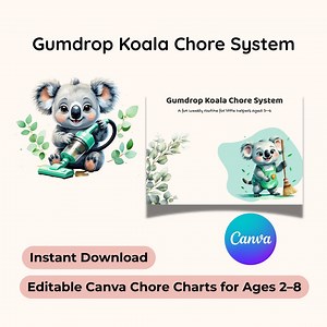 Customizable Kids Chore Chart | Gumdrop Koala Printable Chore System | Editable Chore Boards - Etsy Australia