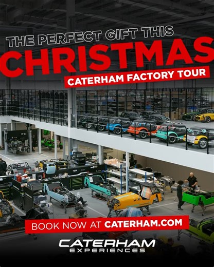 Caterham on Instagram: "Gift the perfect stocking filler! 🎁🎅 Go behind the scenes at Caterham HQ with a full tour of our brand-new factory in Dartford, Kent. Our expert tour guides will take you on the build journey of a Seven, and you’ll have the opportunity to see our famous TV cars and browse our official merchandise store 🛍️ Dates are selling fast! 🔥 Book now through the link in our bio 🔗 #Caterham #PureSimpleFun #CaterhamCars #StockingFiller #ChristmasGift"