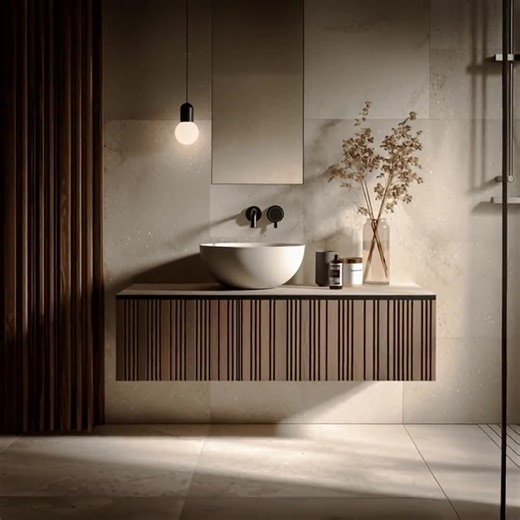 Floating Wooden Slat Vanity: Walnut Japandi-style Bathroom Cabinet - Etsy