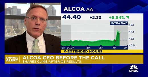 Alcoa expects Q4 to be as strong as Q3, says CEO William Oplinger as shares spike after earnings