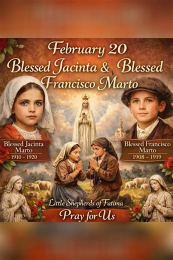 February 20 is the Feast Day of Blessed Jacinta and Blessed Francisco Marto. #marianfeast
