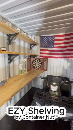 Container NUT - Shipping Container Attachments on Instagram: "EZY Shelving™ by Container Nut™ Heavy-duty shelving built for shipping containers. ✔ Uses existing lashing rings ✔ Unistrut + Container Nut™–designed Shelving Hooks ✔ No drilling. No welding. ✔ Installs fast — just an impact Organize your container the EZY way. 👉 ContainerNut.com #ContainerNut #EZYShelving #ShippingContainers #Conex #ShippingContainerStorage"