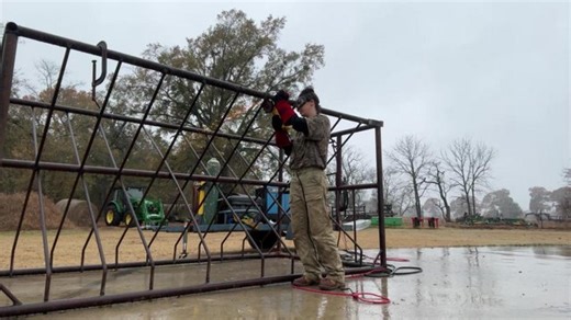 SHES WELDING SHES WELDING (farm stuff in the rain)