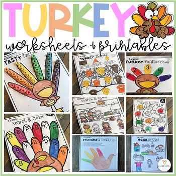 Preschool Thanksgiving Activities Math and Literacy Worksheets Turkey Activities
