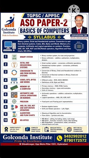 TGPSC/APPSC ASO Paper-2 Basics of Computers Syllabus | Best Coaching at Golconda Institute #aso2026