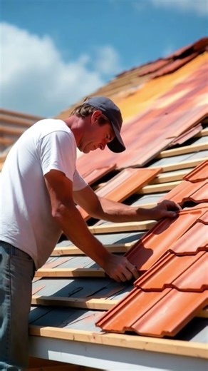 Skilled workers assemble roof tiles quickly without using tools #shorts
