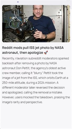 Reddit mod pull iss Jet photo by NASA astronaut then apologize