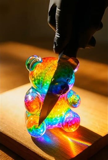Extreme Macro ASMR: Cutting a Rainbow Teddy Bear