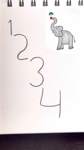 Easy number drawing for kids | draw an elephant with number 1, 2, 3, 4 #animals #simple #artforkids
