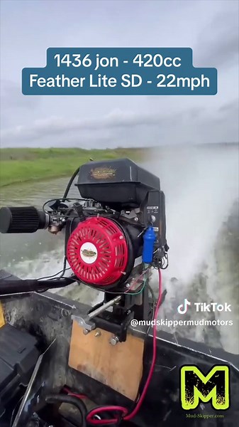 @haydendavis speeds to 22mph on his 1436 using this 420cc Feather Lite surface drive mud motor #mudskippermudmotors #mudmotor #mudmotors #mudboat #mudboats #surfacedrivemudmotor #surfacedrivemudmotors #surfacedrives #duckboat #huntingboat #jonboat #tinboat #tinyboat #aluminumboats #duckseason #waterfowler #hunting #duckhunter #flatbottomboat #waterfowlhunting #smallengine #4stroke #skinnywater #mud #4x4 #boatmotor #outboards #outboardalternative #makingtheoutdoorsaffordable
