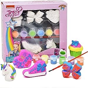Jojo Siwa Paint Your Own Figurines, Decorate Your Own Painting Set, Includes 5 Jojo Siwa Figurines, 6 Pots of Paint, Complete Plaster Craft Kit for Kids