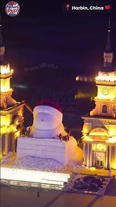 Chinese Workers Build 62 Foot-Tall Snowman in Harbin