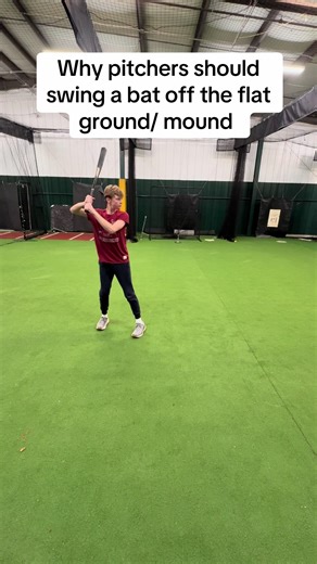 Swinging a bat off the flat ground/mound keeps pitchers from opening up too soon. It cleans up the sequence: ground hips torso arm. No rushed arm. No leaked energy. Let the body deliver the arm, not the other way around. #pitching #bodycontrol #swingabat #baseball #wintertraining