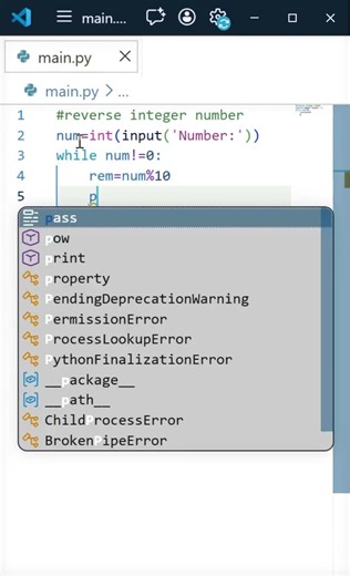reverse an integer number #python #pythonprogramming