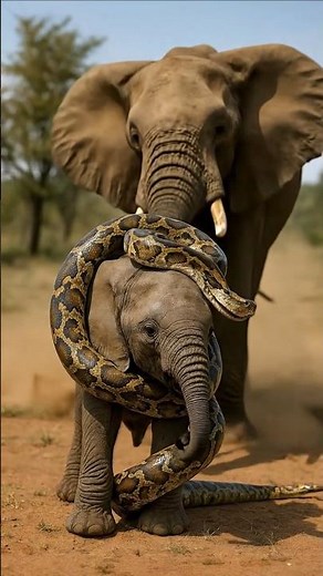 Elephant fights giant Python to save its baby
