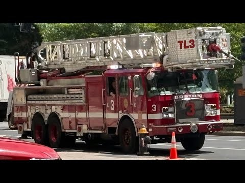7/10/26 Boston ma fire dept tower ladder 3 responding to a fire alarm in heavy traffic