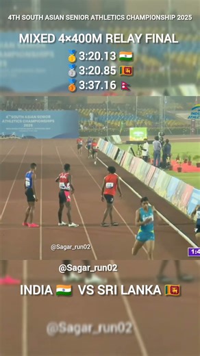 MIXED 4×400M RELAY FINAL SHORTS 😱 ( INDIA V'S SRI LANKA ) 4TH SOUTH ASIAN ATHLETICS 2025 #asian