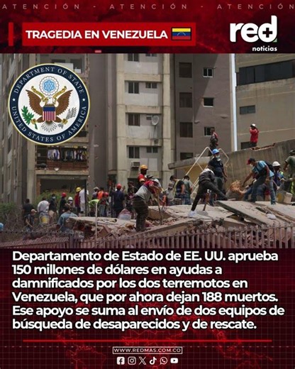 EE. UU. aprueba ayuda de US$150 millones para Venezuela tras los devastadores terremotos