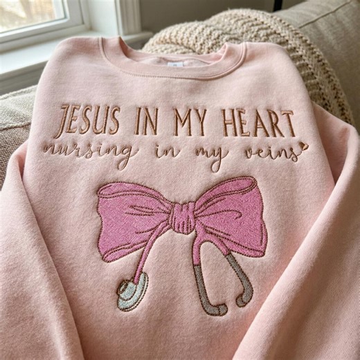 Christian Nurse Embroidery Design | Jesus in My Heart Nurse Machine Embroidery File | Nurse Faith Bow Design | Nurse Gift PES DST - Etsy