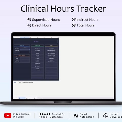 Clinical Hours Tracker Spreadsheet Supervision Log Social Workers Template Nursing School Licensure Therapy Time Tracking Google Sheet - Etsy Canada