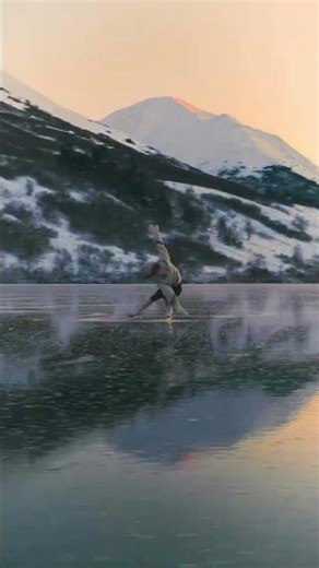 Wild Ice Figure Skating at Sunset on a Frozen Mountain Lake | Natural Ice Skating