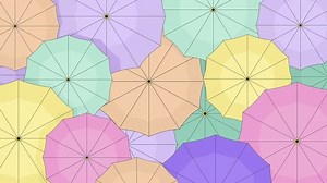 Animated Umbrellas Overhead View Modern Pastel Background