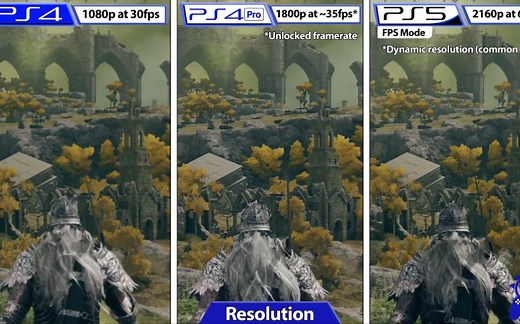 PS4 VS PS4 Pro VS PS5《艾尔登法环》画质与帧数对比