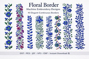 Floral Border Machine Embroidery Designs Bundle | 10 Continuous Borders | Instant Download | All Formats Included - Etsy