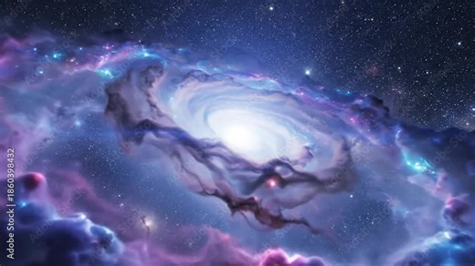 A vast, swirling gaseous nebula with vibrant colors and distant stars in the deep cosmic universe