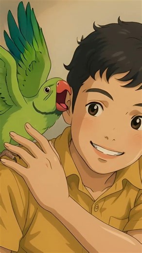 Little Boy Playing with Parrot in Ghibli Magic 🦜🥹 #anime #ghiblistyle #baby #viral #like #subscribe